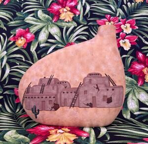 Vintage Ceramic Mexico Adobe House Cactus Pillow Vase Decor
